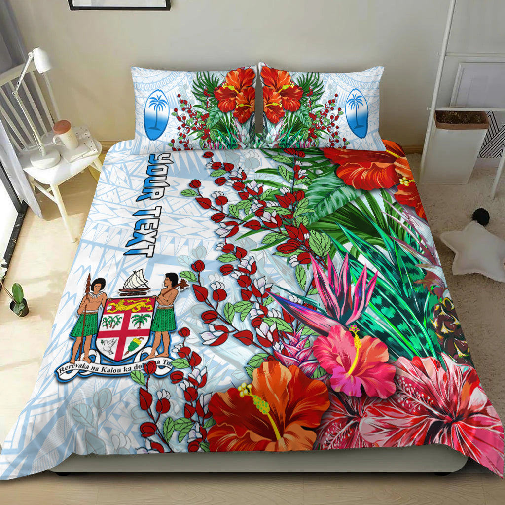 (Custom Personalised) Fiji Bedding Set Proud Fijian Tapa mix Tagimoucia Flowers