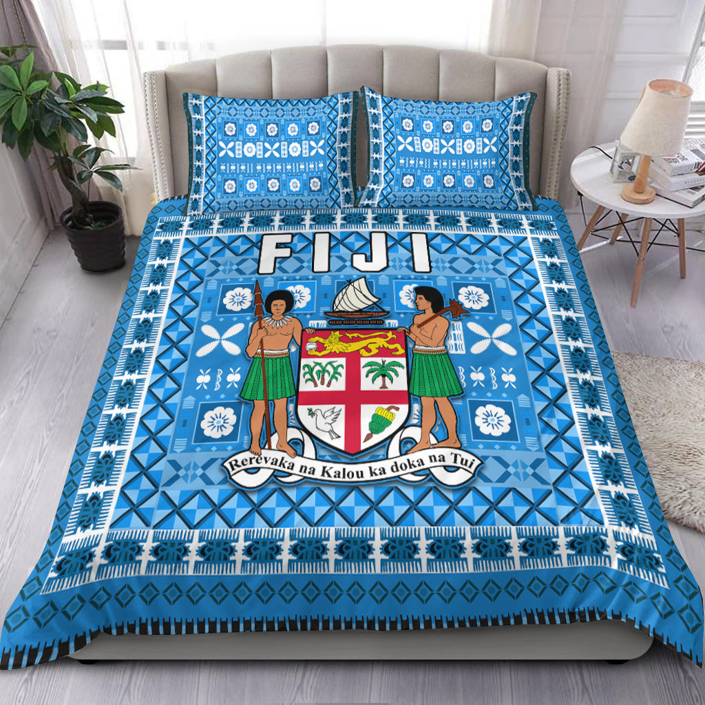 Fiji Bedding Set Pattern Fijian Tapa Pattern Blue
