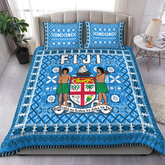Fiji Bedding Set Pattern Fijian Tapa Pattern Blue