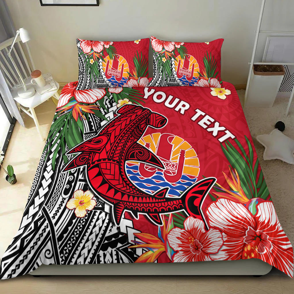 (Custom Personalised) Tahiti Islands Bedding Set Polynesian Shark Mix Tropical Flowers