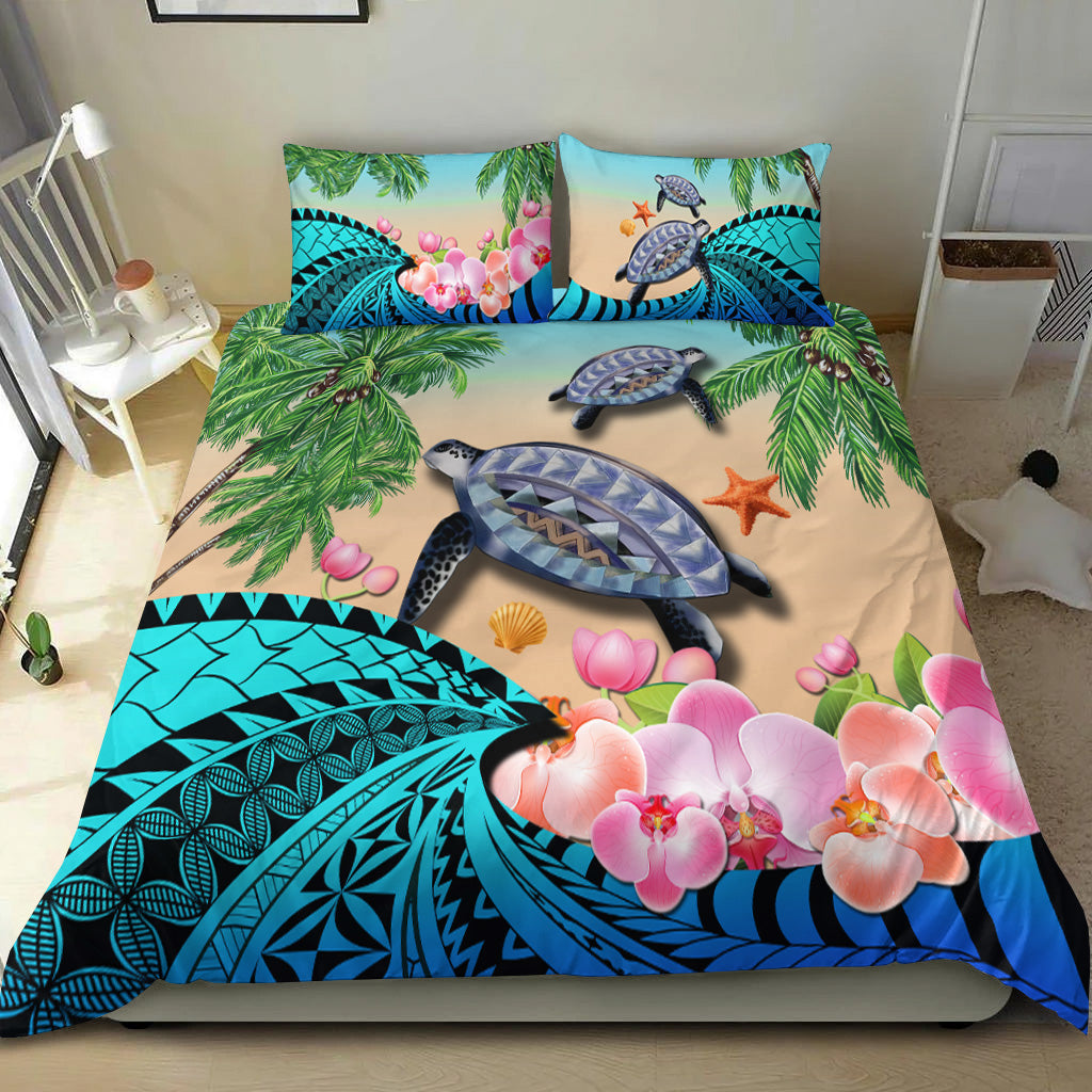 Polynesian Turtle Coconut Tree And Orchids Bedding Set