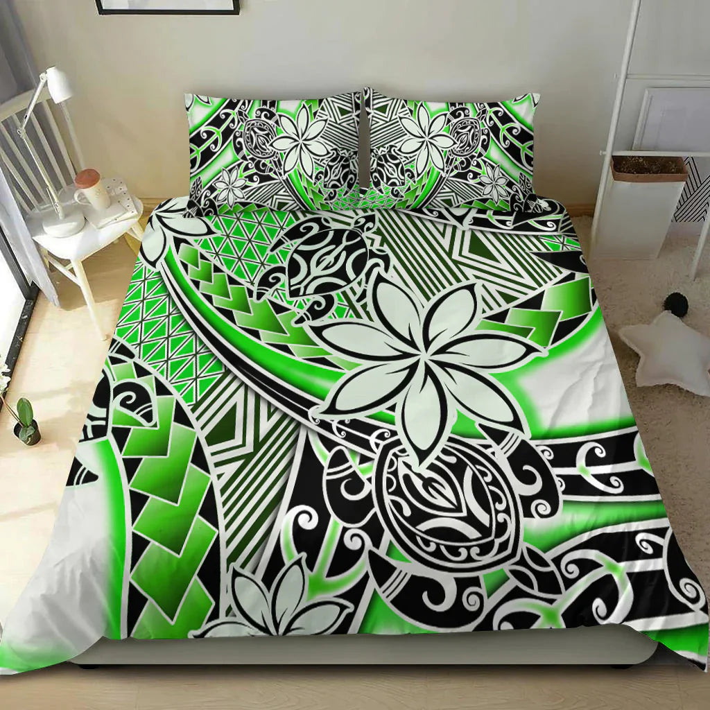 Hawaii Bedding Set Tribal Plumeria With Polynesian Turtle Ver.01