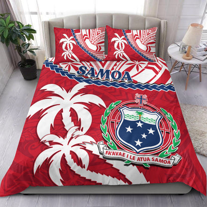 Samoa Bedding Set Samoan Coat Of Arms With Coconut Red Style