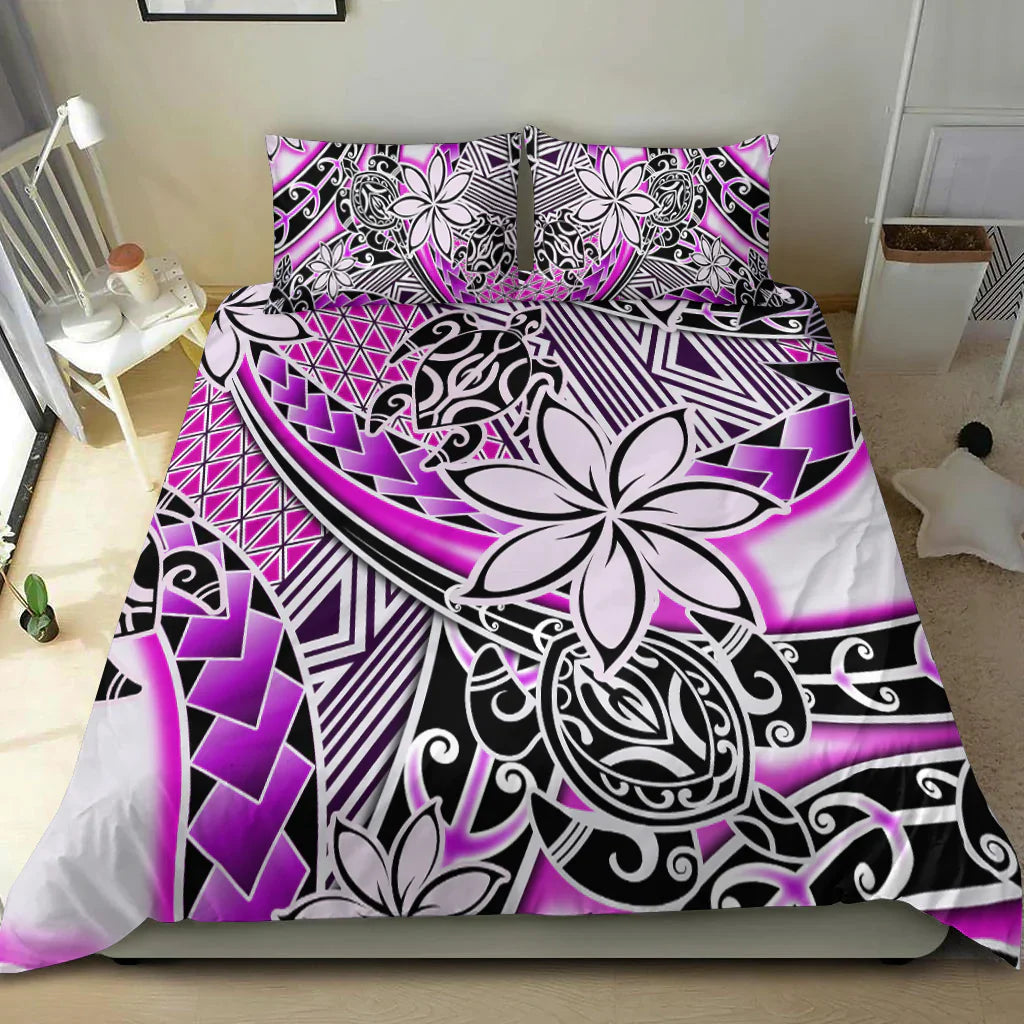 Hawaii Bedding Set Tribal Plumeria With Polynesian Turtle Ver.02