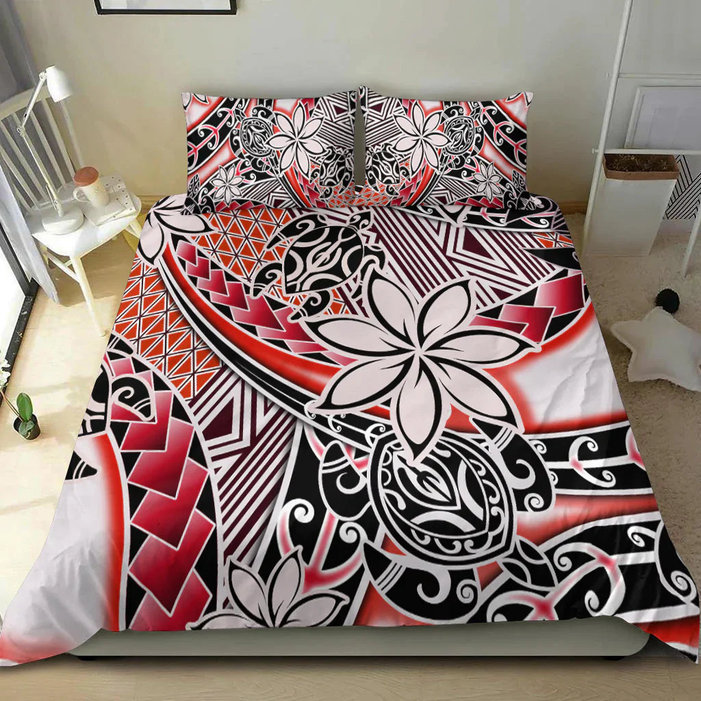 Hawaii Bedding Set Tribal Plumeria With Polynesian Turtle Ver.03
