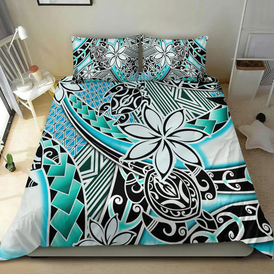 Hawaii Bedding Set Tribal Plumeria With Polynesian Turtle Ver.04