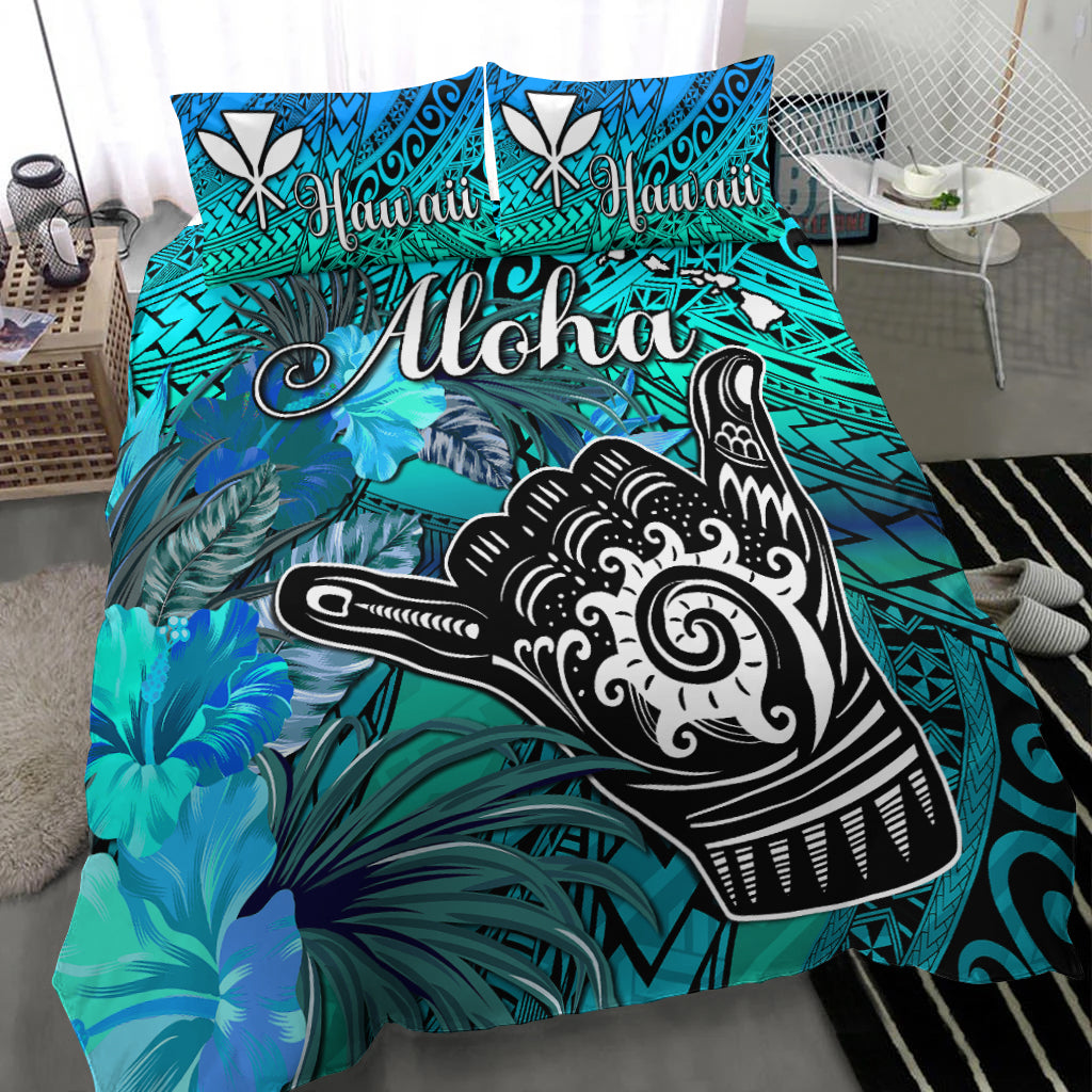 The Shaka Hawaii Bedding Set Tropical Flowers Blue Version