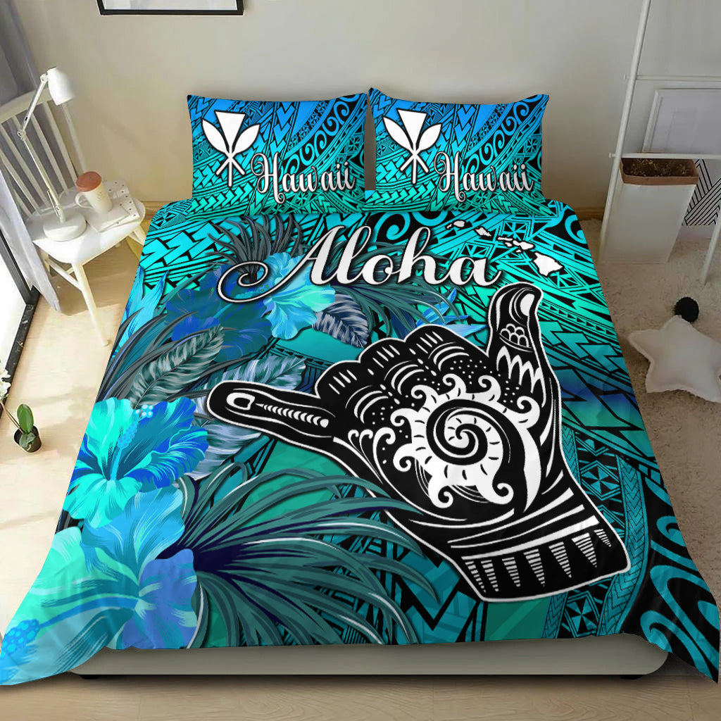 The Shaka Hawaii Bedding Set Tropical Flowers Blue Version