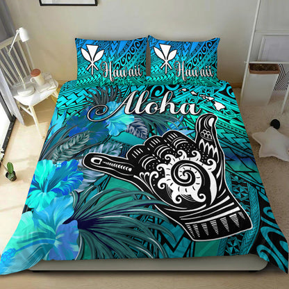 The Shaka Hawaii Bedding Set Tropical Flowers Blue Version