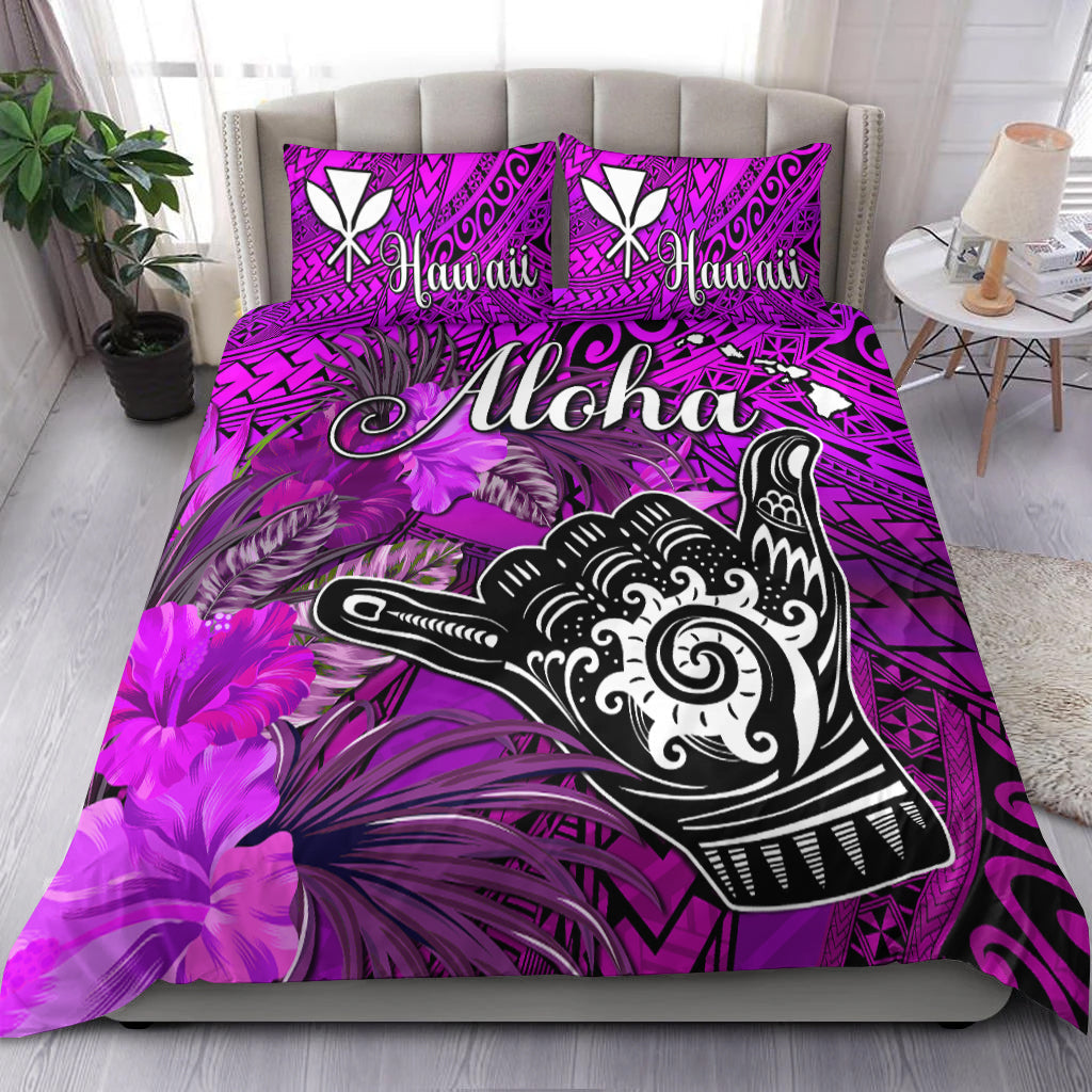 The Shaka Hawaii Bedding Set Tropical Flowers Purple Version