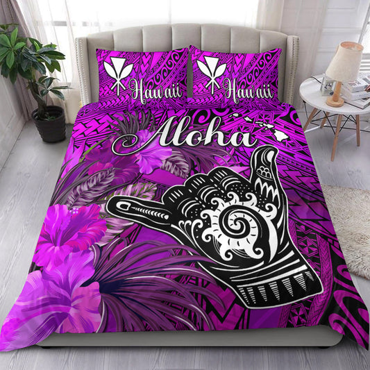 The Shaka Hawaii Bedding Set Tropical Flowers Purple Version