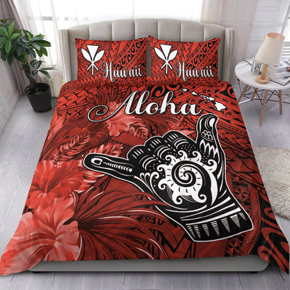 The Shaka Hawaii Bedding Set Tropical Flowers Red Version