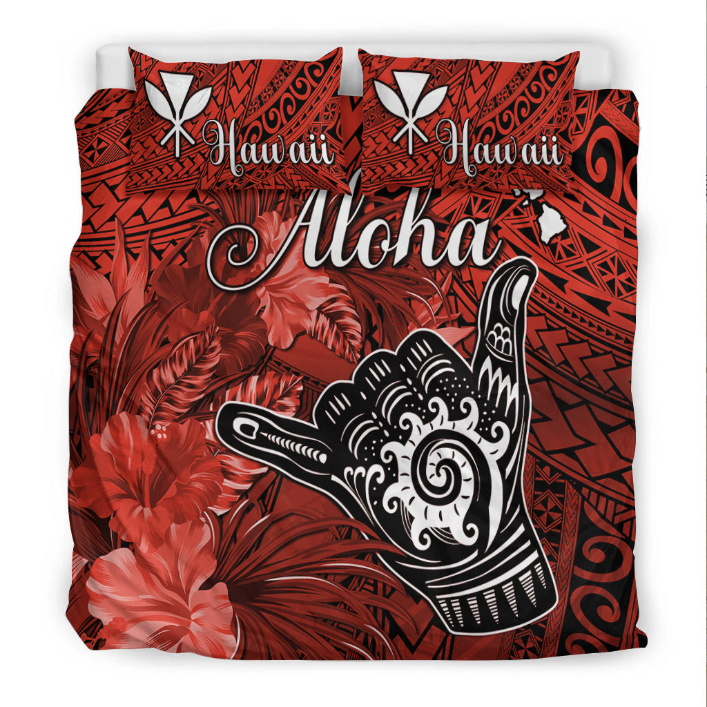 The Shaka Hawaii Bedding Set Tropical Flowers Red Version
