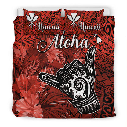 The Shaka Hawaii Bedding Set Tropical Flowers Red Version