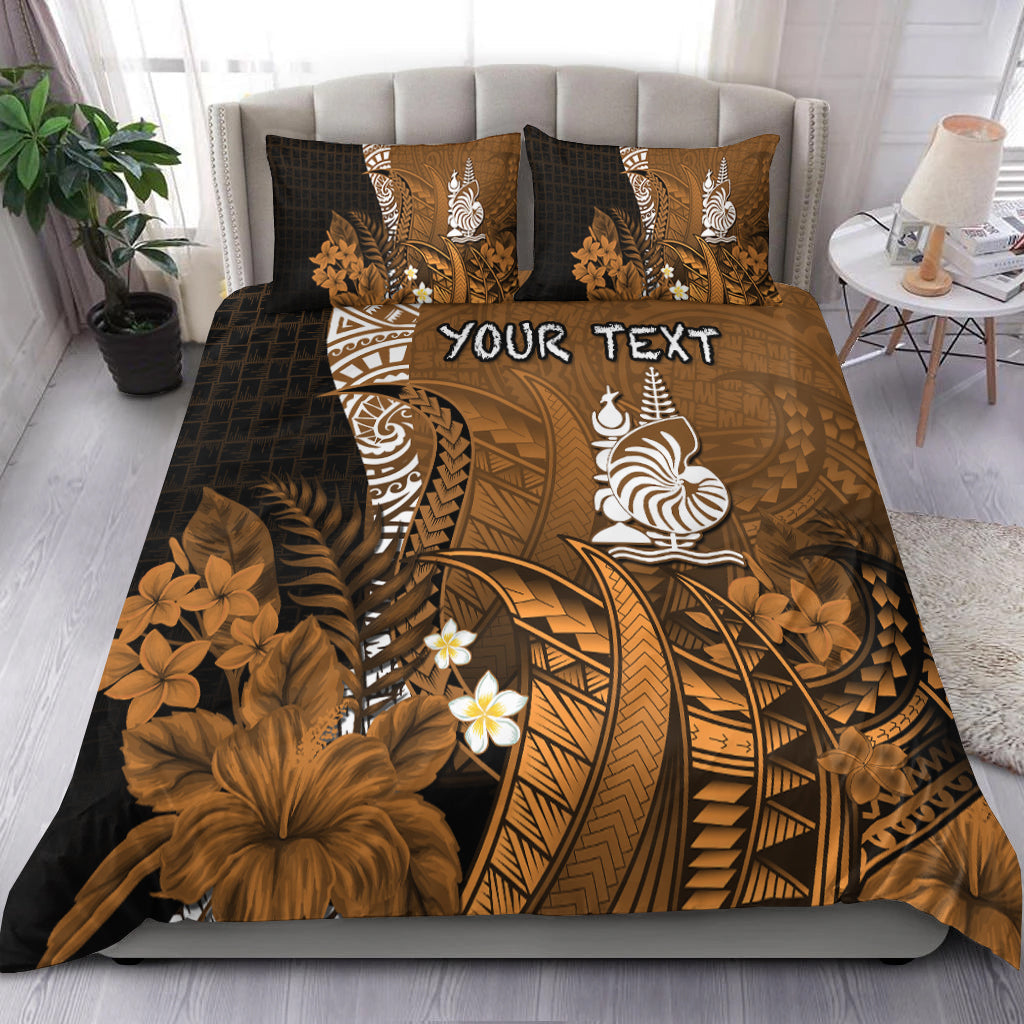 (Custom Personalised) New Caledonia Bedding Set Nautilus Gold Polynesian Hibiscus