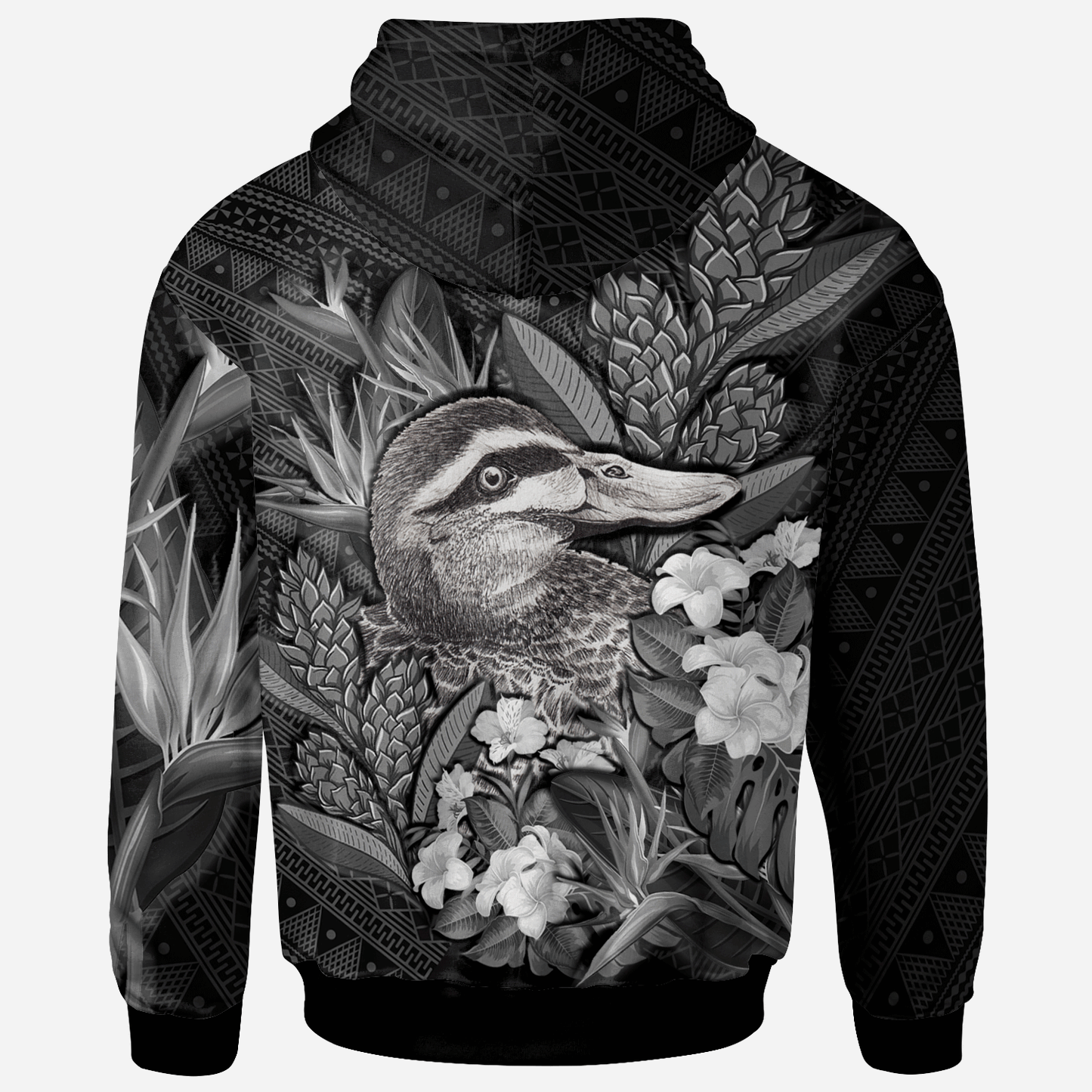 Custom Text Tonga Hoodie Custom Personalised Pacific Black Duck With Tropical Flowers