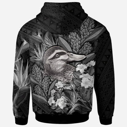 Custom Text Tonga Hoodie Custom Personalised Pacific Black Duck With Tropical Flowers