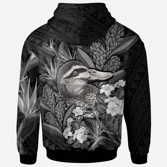 Custom Text Tonga Hoodie Custom Personalised Pacific Black Duck With Tropical Flowers