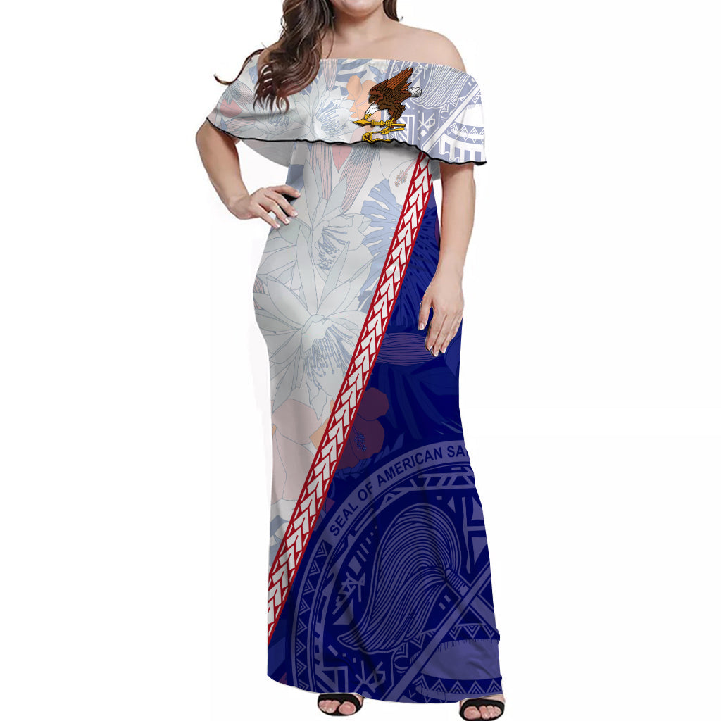American Samoa Floral Design Off Shoulder Long Dress American Samoa Flag