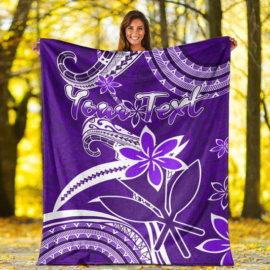 Custom Personalised Hawaii Flowers Wave Blanket Kanaka Maoli Purple Polynesian