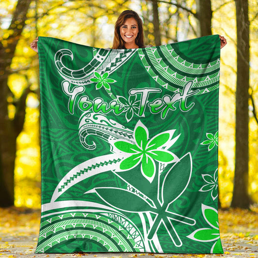 Custom Personalised Hawaii Flowers Wave Blanket Kanaka Maoli Green Polynesian
