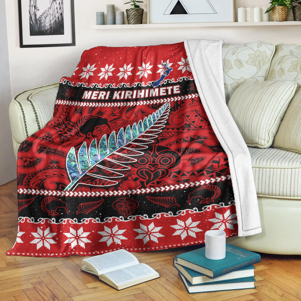 New Zealand Christmas Premium Blanket Paua Shell Silver Fern Meri Kirihimete