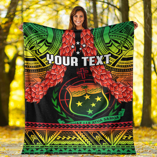 Custom Personalised Samoa Rugby Premium Blanket Teuila Torch Ginger Gradient Style