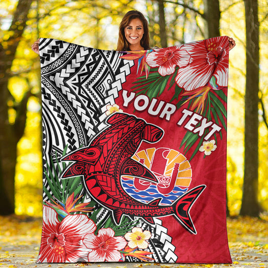 Custom Personalised Tahiti Islands Premium Blanket Polynesian Shark Mix Tropical Flowers