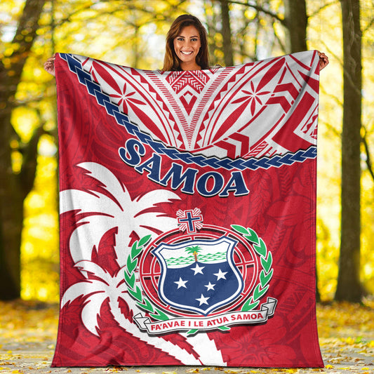 Samoa Premium Blanket Samoan Coat Of Arms With Coconut Red Style