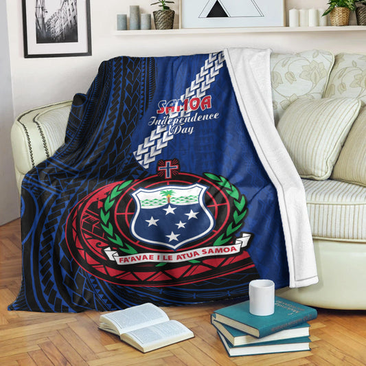 Samoa Premium Blanket Happy Independence Day Samoan Blue Pattern