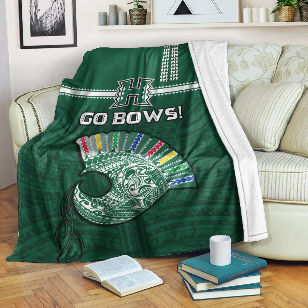 Hawaii Football Premium Blanket Kakau Rainbow Warriors Helmet Go Bows Ver.02
