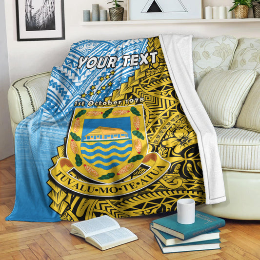 Custom Personalised Tuvalu 1978 Premium Blanket Happy 44th Independence Anniversary Polynesian Pattern