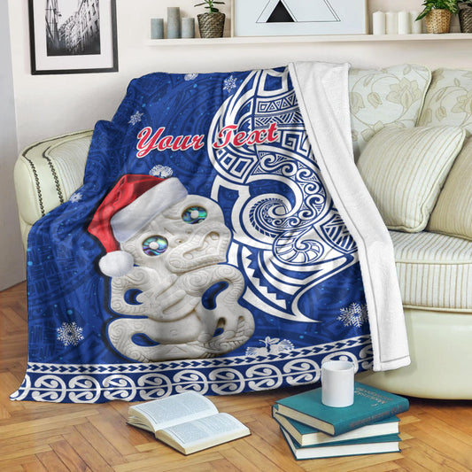 Custom Personalised New Zealand Christmas Premium Blanket Hei Tiki Blue Pohutukawa Meri Kirihimete