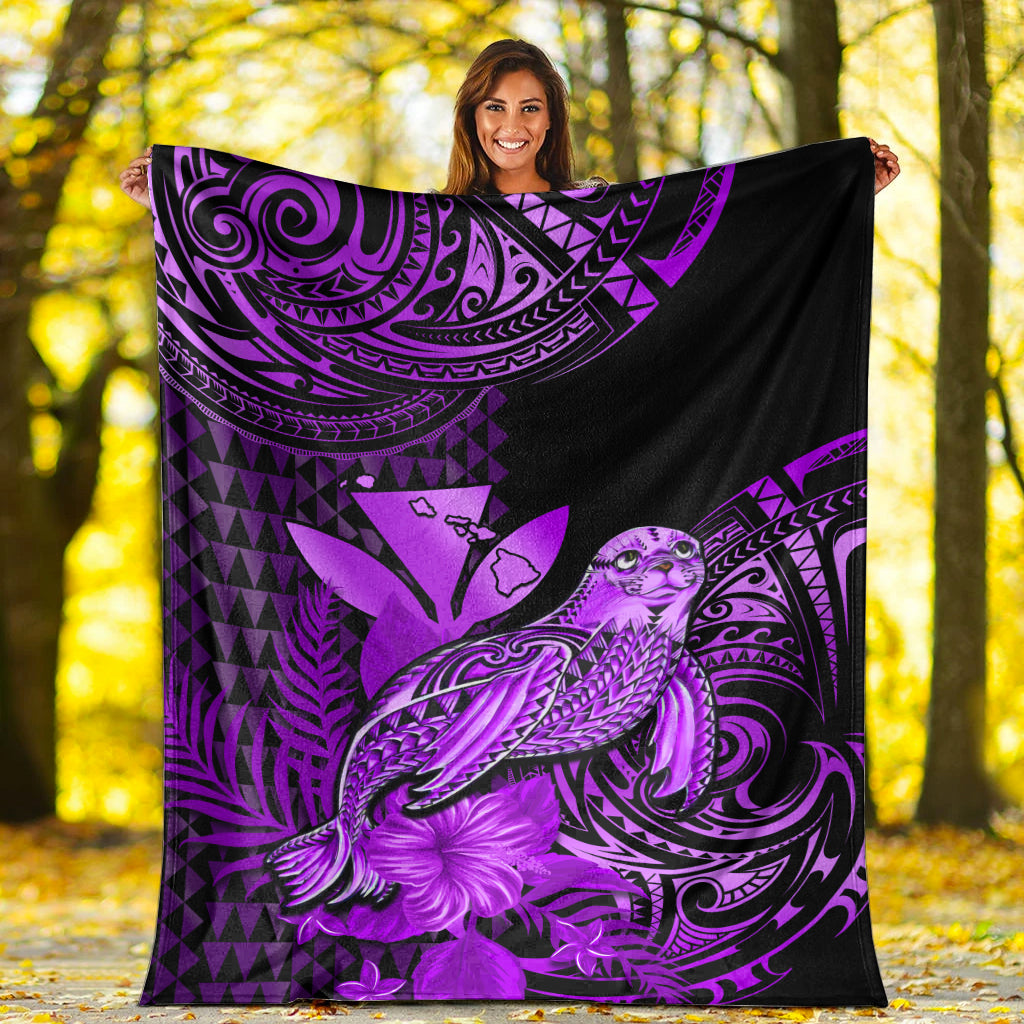 Hawaii Monk Seal Premium Blanket Kakau With Kanaka Purple