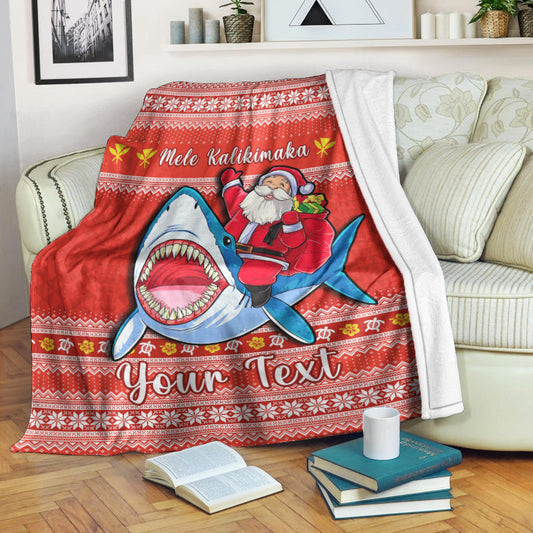 Custom Personalised Hawaii Christmas Premium Blanket Santa Shark Mele Kalikimaka Tribal