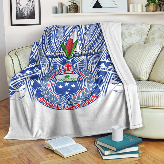 Samoa Rugby Premium Blanket Manu Samoa 7s Ginger White Polynesian