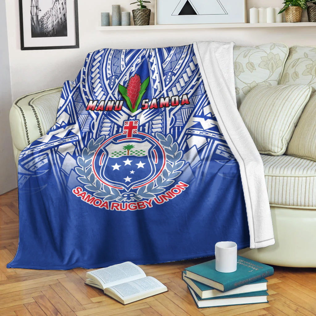 Samoa Rugby Premium Blanket Manu Samoa 7s Ginger Blue Polynesian
