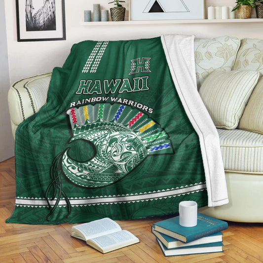 Hawaii Football Premium Blanket Kakau Rainbow Warriors Helmet Go Bows Ver.01