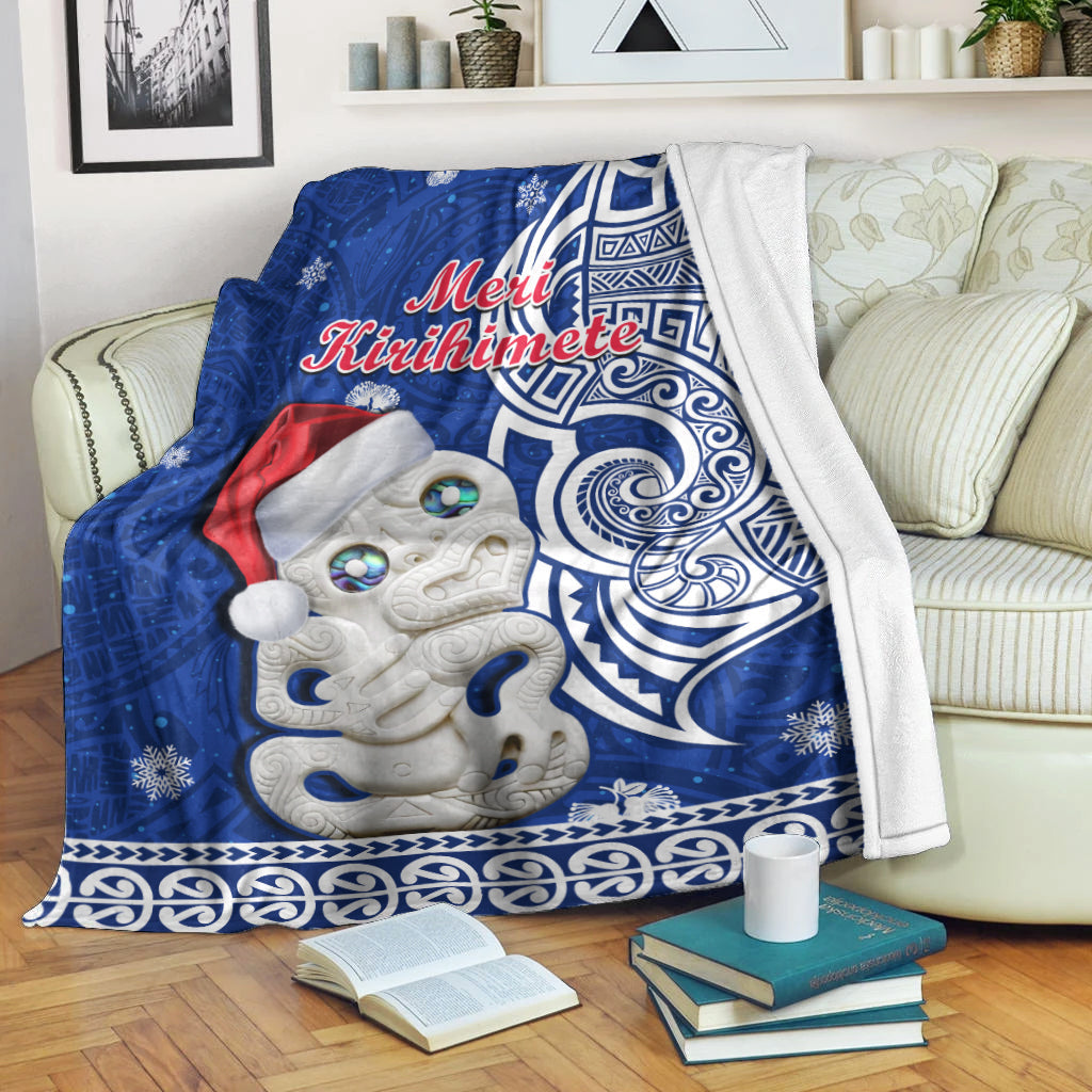 New Zealand Christmas Premium Blanket Hei Tiki Blue Pohutukawa Meri Kirihimete