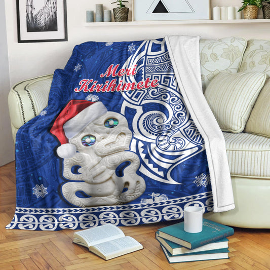 New Zealand Christmas Premium Blanket Hei Tiki Blue Pohutukawa Meri Kirihimete