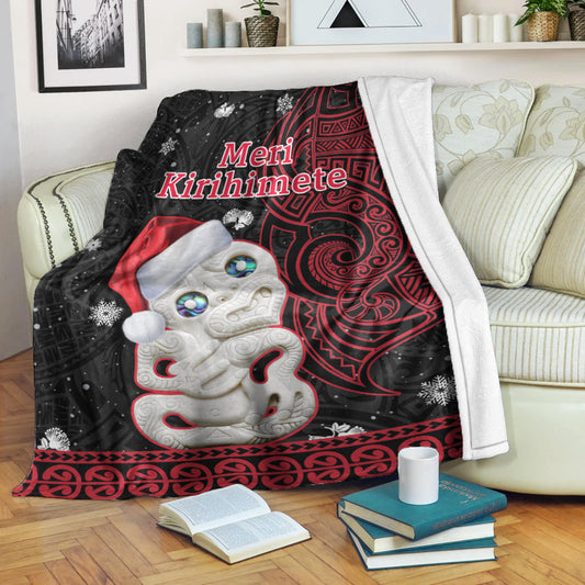 New Zealand Christmas Premium Blanket Hei Tiki Red Pohutukawa Meri Kirihimete