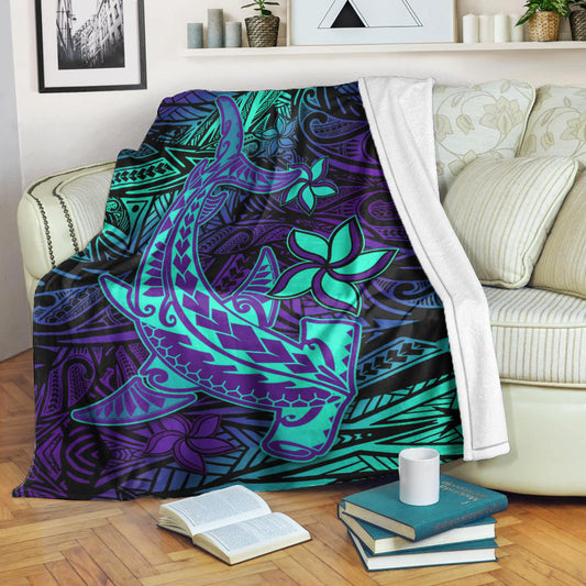 Polynesian Permium Blanket Purple Paradise Hawaiian Tribal Hammerhead Shark