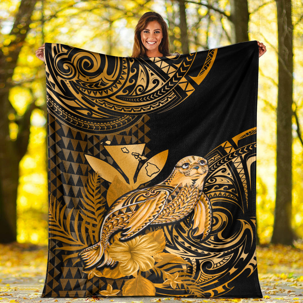 Hawaii Monk Seal Premium Blanket Kakau With Kanaka Gold