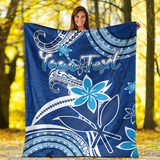 Custom Personalised Hawaii Flowers Wave Blanket Kanaka Maoli Blue Polynesian