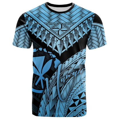 Hawaii Polynesian T Shirt Blue Polynesian Necklace and Lauhala