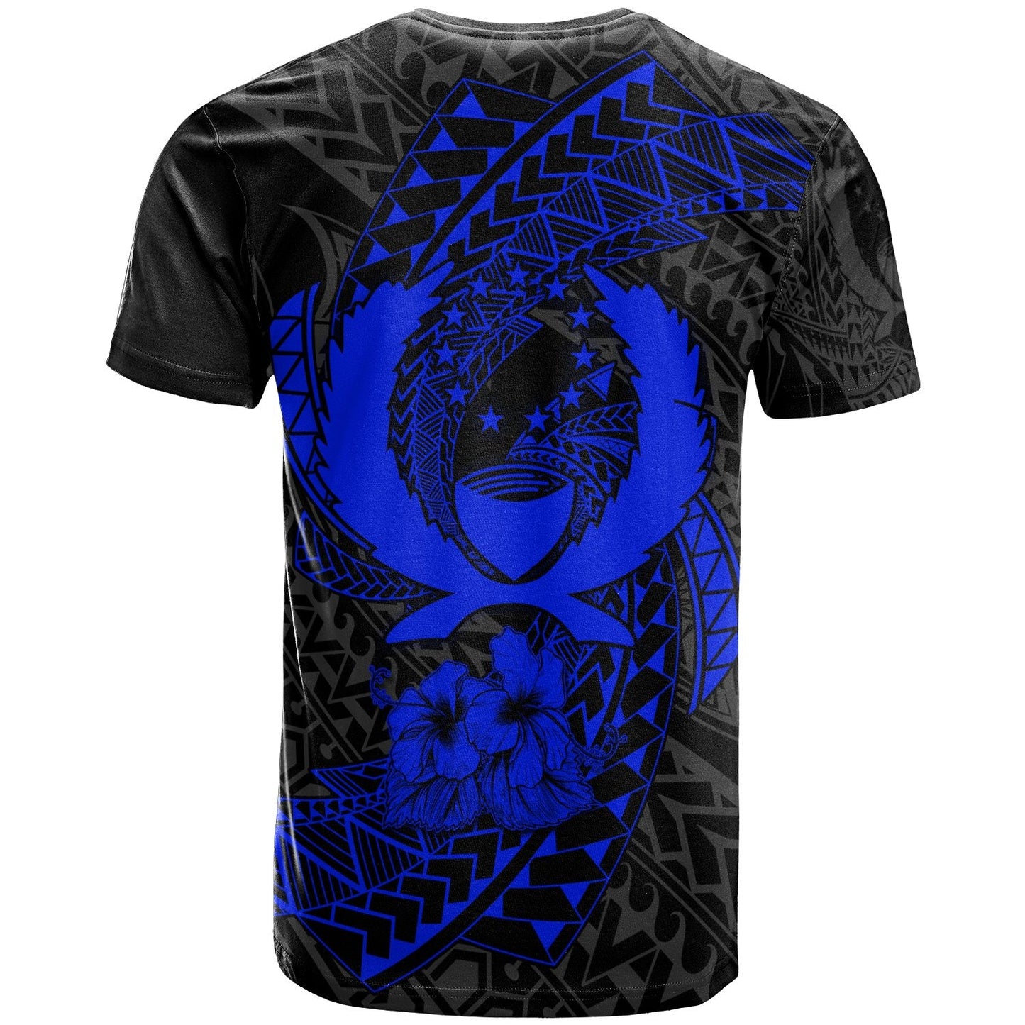 Pohnpei Micronesian Custom Personalised T - Shirt Blue - Spiral Pattern Hibiscus