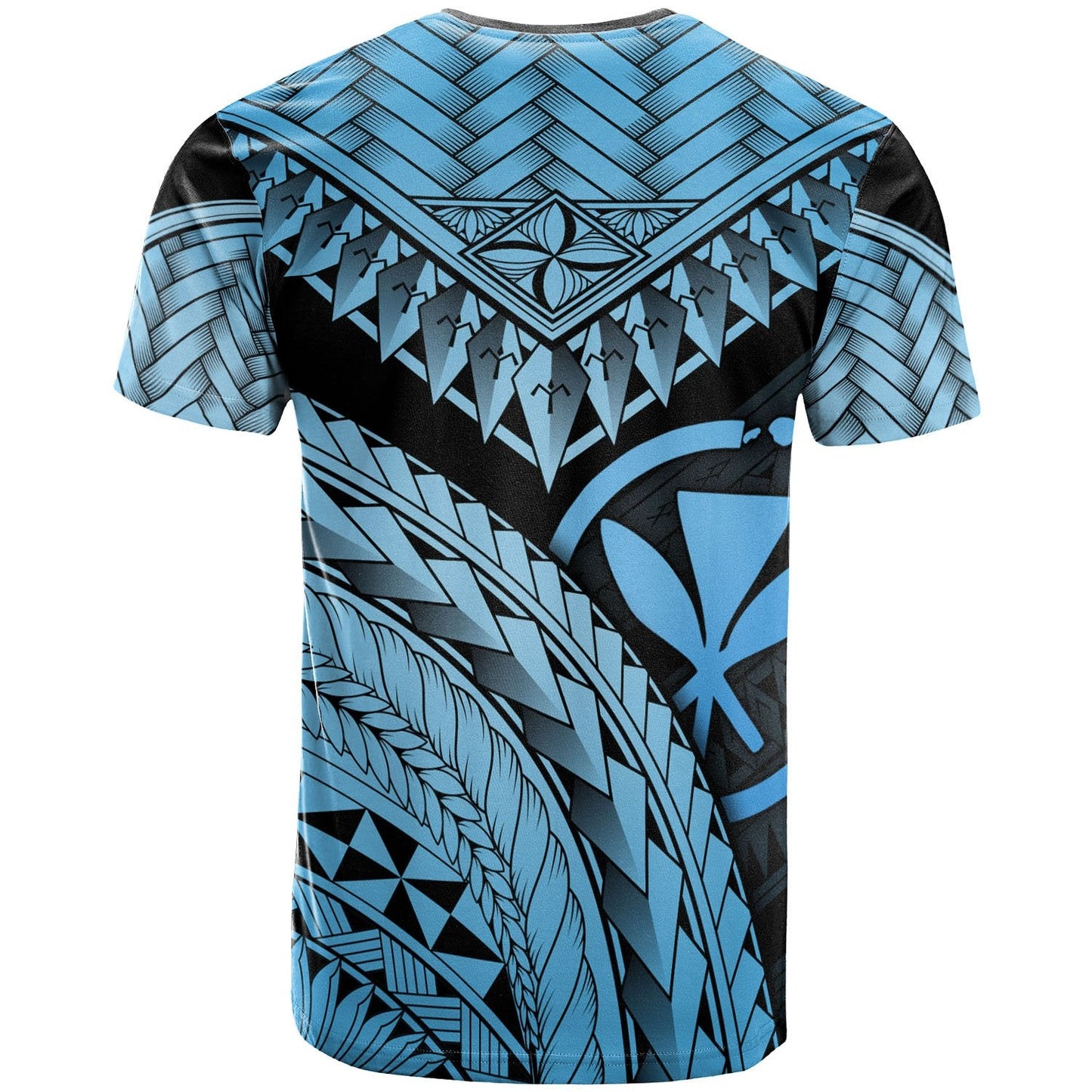 Hawaii Polynesian T Shirt Blue Polynesian Necklace and Lauhala