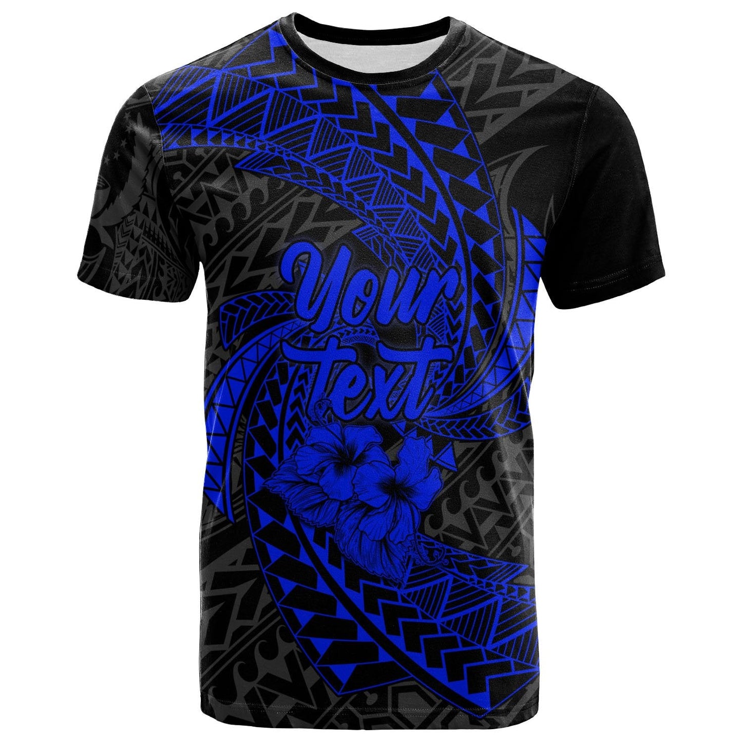 Pohnpei Micronesian Custom Personalised T - Shirt Blue - Spiral Pattern Hibiscus