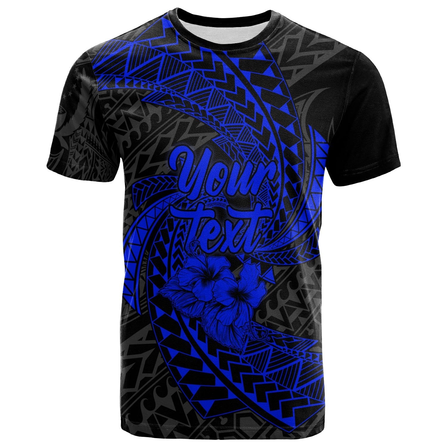 Pohnpei Micronesian Custom Personalised T - Shirt Blue - Spiral Pattern Hibiscus