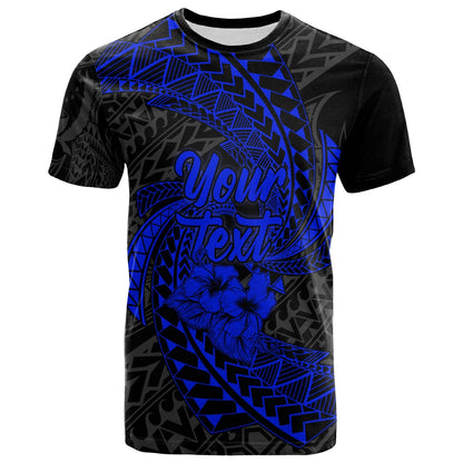 Pohnpei Micronesian Custom Personalised T - Shirt Blue - Spiral Pattern Hibiscus